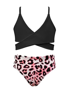 Girls Bandage Bikini Kids Crisscross Bathing Suits Two Piece Swimsuits