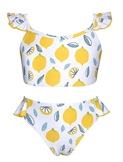 Girls Straps Bikini Ruffle Pineapple Printing Cute Two Piece Swimsuit Set