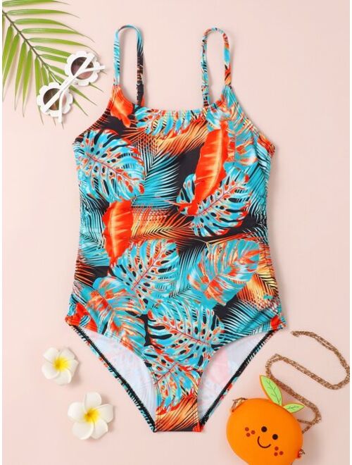Buy Shein Teen Girls Random Tropical Print One Piece Swimsuit online ...