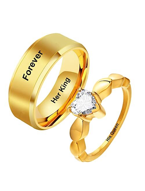 Xtiaotfrdy Matching Promise Rings for Couples Personalized Couples Rings for Wedding Engagement Anniversary His&Hers Ring Band Set Black/Gold/Silver