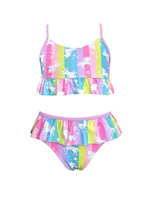 SHEKINI Girl's Swimsuit Ruffle Flounced Two Piece Bathing Suits Printed Bikini Kids Hawaii Swimwear