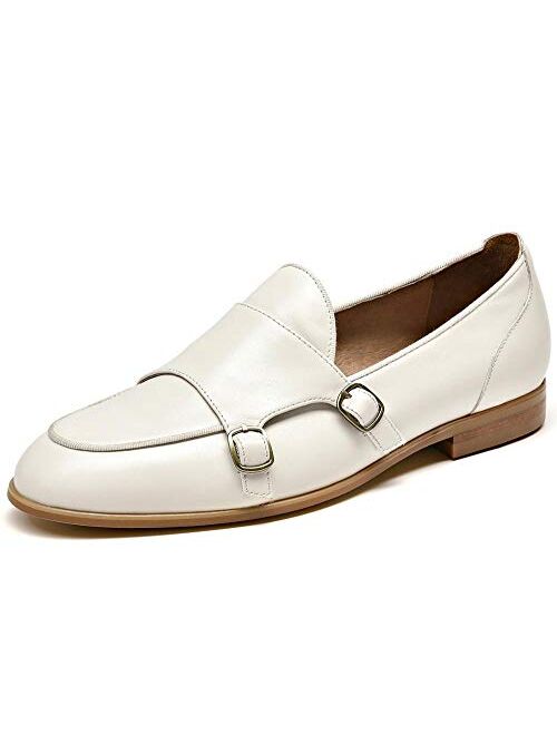 Beautoday Beau Today Women's Elegant Monk Loafers Handmade Leather Moccasins Penny Loafer Flats