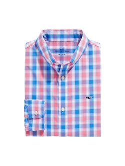 Boys' Plaid Poplin Whale Shirt