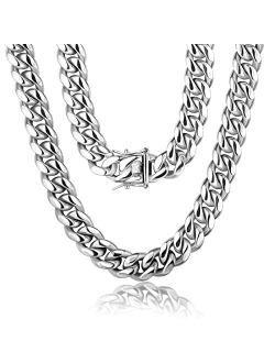 ZSLLZM Mens Miami Cuban Link Chain 14k Real Gold Plated Chain for Men Solid Stainless Steel Necklace Hip hop Jewelry 10mm/12mm/14mm,18 -30 Inches