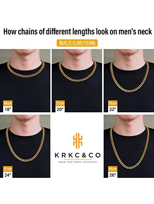 KRKC&CO KEEP REAL KEEP CHAMPION KRKC&CO 8/10/12/14mm Cuban Link Chain for Men, 18k Gold Miami Cuban Link Curb Chain, Mens Jewelry, Durable, Anti-Tarnish, No Allergies Str