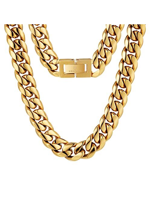 KRKC&CO KEEP REAL KEEP CHAMPION KRKC&CO 8/10/12/14mm Cuban Link Chain for Men, 18k Gold Miami Cuban Link Curb Chain, Mens Jewelry, Durable, Anti-Tarnish, No Allergies Str