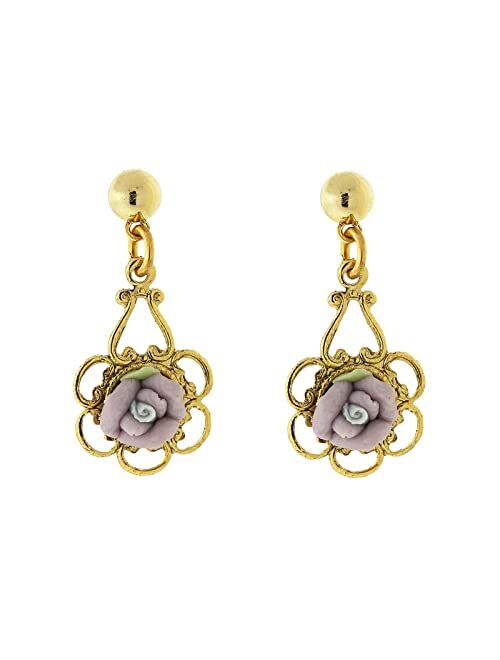 1928 Jewelry Porcelain Rose Drop Earrings