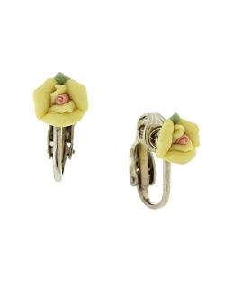 Women's Bridal Porcelain Rose Clip On Earrings