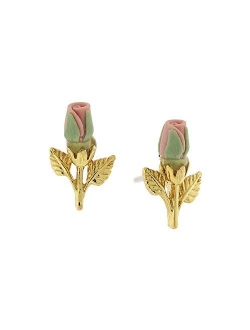 Women's Pink Porcelain Rose Bud Earrings