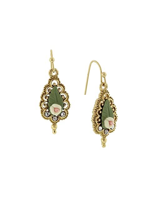 1928 Jewelry Fantasia Porcelain Rose Drop Earrings