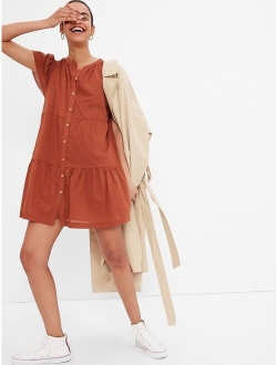 Button-Front Flutter Sleeve Mini Dress