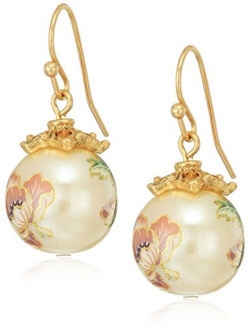 Women's 14K Gold Dipped Floral Pearl Decal Wire Drop Earrings