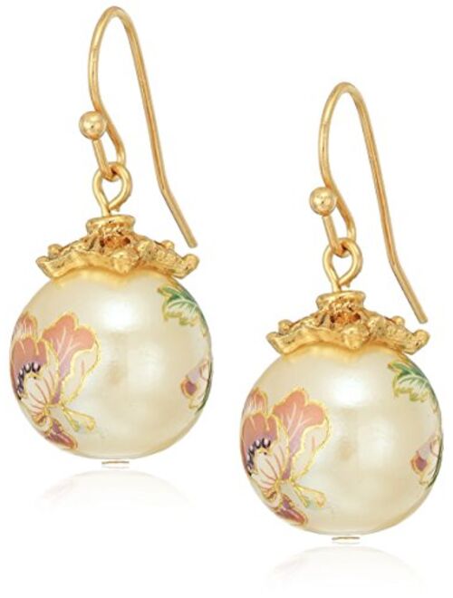 1928 Jewelry Women's 14K Gold Dipped Floral Pearl Decal Wire Drop Earrings