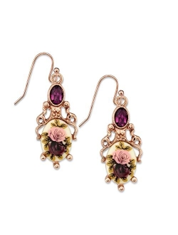 Manor House Floral Stone & Purple Crystal Dangle Earrings