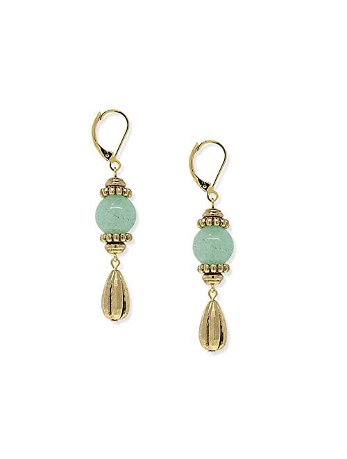 1928 Jewelry Gemstone Green Aventurine Drop Earrings