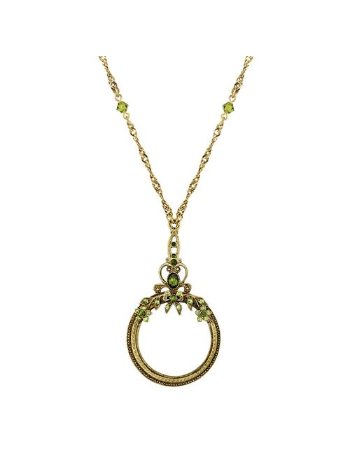 1928 Jewelry Floral Crystal Magnifying Glass Necklace 30 Inches, 2X