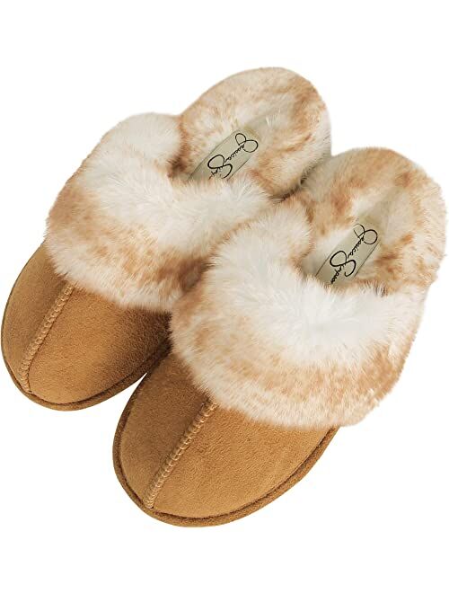 Jessica Simpson Girls Comfy Slippers - Cute Faux Fur Slip-on Shoes Memory Foam House Slipper