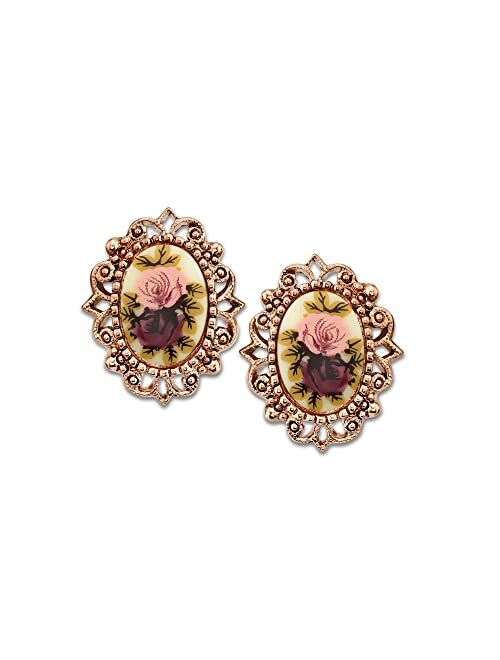 1928 Jewelry "Victorian Revival" Golden Rose Stud Earrings