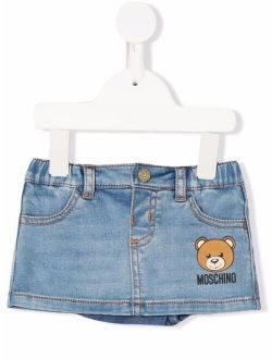 Kids logo-print denim mini skirt