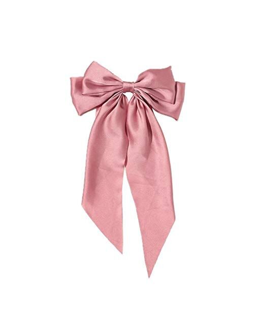 Yrlmw Ribbon Hairclip Vintage Satin Bow Bowknot Hairpin Women Hair Clip (Red)