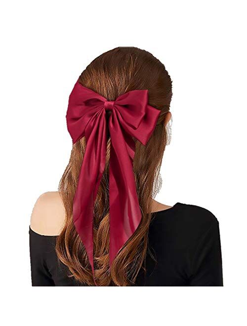 Yrlmw Ribbon Hairclip Vintage Satin Bow Bowknot Hairpin Women Hair Clip (Red)