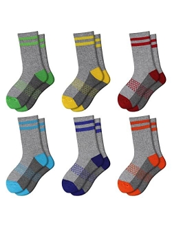 Boys-Crew-Socks Half Cushioned Athletic-Socks Cotton Calf Socks For Big Little Kids 6 Pairs Comfoex