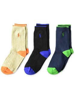 Ralph Lauren Boys' Ribbed Three-Pack Dress Socks Size 4-7