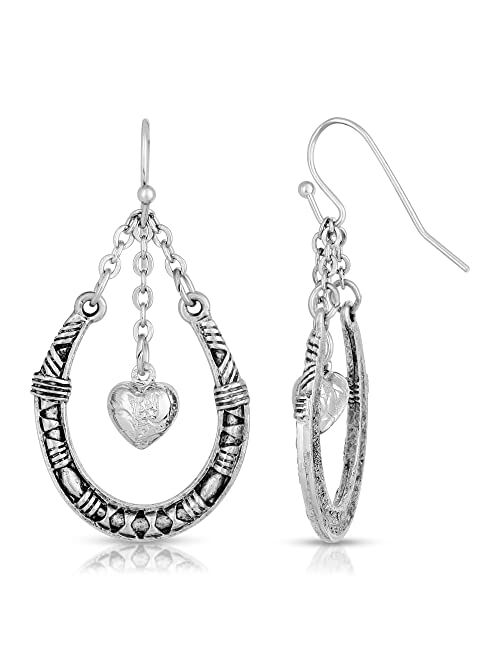 1928 Jewelry Horseshoe & Heart Chained Dangling Earring