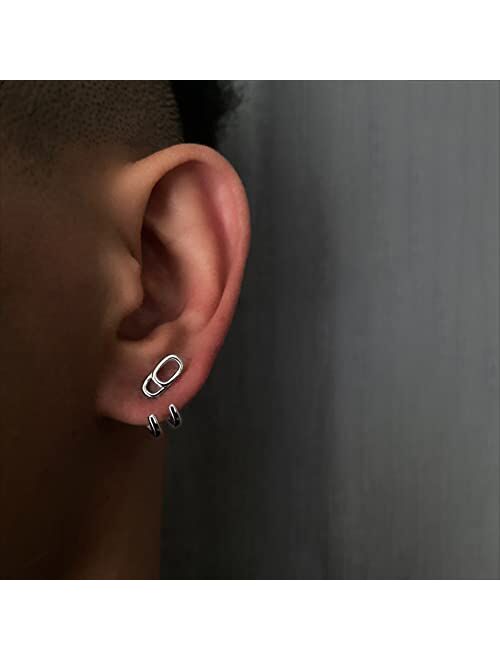 Kim Carrey Men's Earring Hoop 925 Sterling Silver Hoop Earring for Men Round Huggie Silver Mens Hoops Earrings Ear Piercings