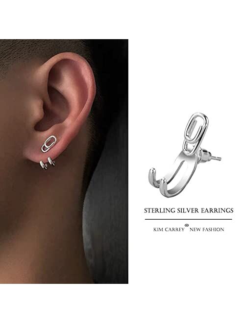 Kim Carrey Men's Earring Hoop 925 Sterling Silver Hoop Earring for Men Round Huggie Silver Mens Hoops Earrings Ear Piercings