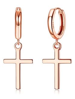 Milacolato 925 Sterling Silver Cross Hoop Earrings Minimalist Cross Dangle Huggie Cuff Earrings Minimal Jewelry Dainty Cross Hoop Earrings for Women Men