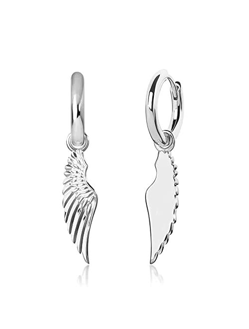 HELLOICE Angel Wings Earrings 18K Gold/White Gold Plated Dangle Earrings Drop Hook Earrings 15mm Round Gold Hoop Dangling Earrings for Men and Women Dating Party