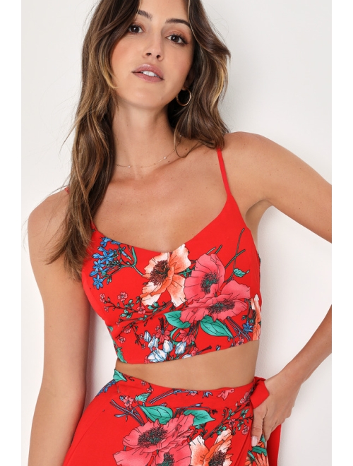 Lulus Bloom With a View Red Floral Print Two-Piece Maxi Dress