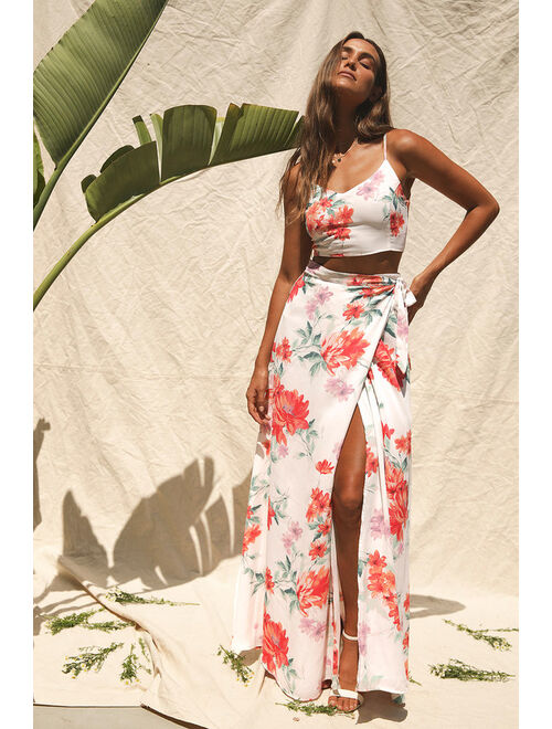 Lulus Bloom With a View Red Floral Print Two-Piece Maxi Dress