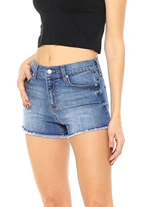 Celebrity Pink Jean Women's Juniors High Waist Frayed Edge Denim Shorts