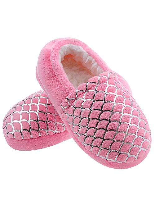 MIXIN Girls Slippers Mermaid Princess No-Slip Memory Foam Slippers Soft Rubber Sole House Shoes for Bedroom Indoor Outdoor (Toddler/Little/Big Kid)