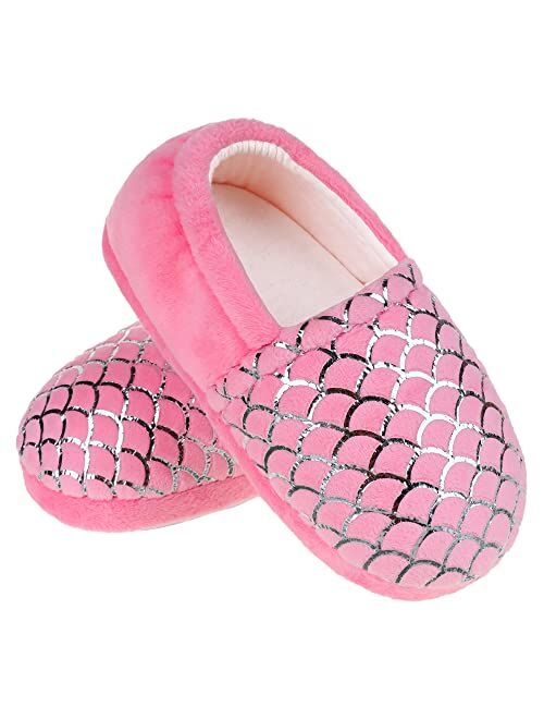 MIXIN Girls Slippers Mermaid Princess No-Slip Memory Foam Slippers Soft Rubber Sole House Shoes for Bedroom Indoor Outdoor (Toddler/Little/Big Kid)