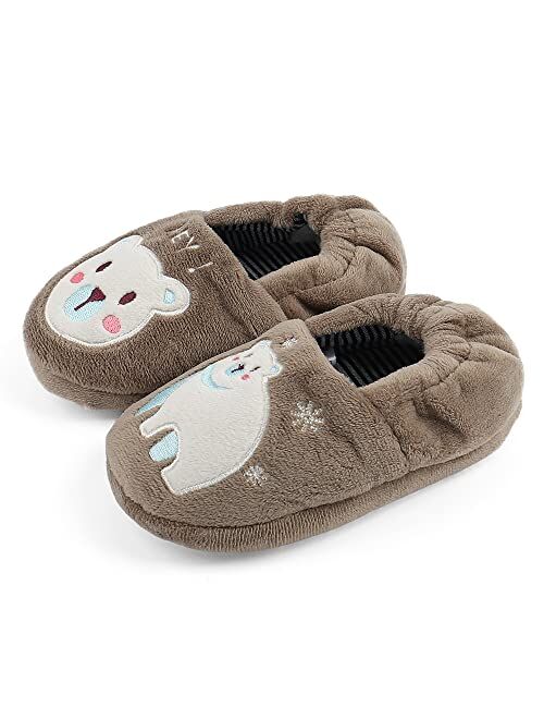 ESTAMICO Toddler Boys Girls Cozy Plush Slippers Cute Cartoon Embroidered Animals Kids Warm House Shoes