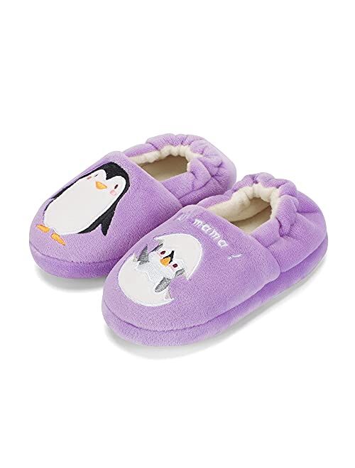 ESTAMICO Toddler Boys Girls Cozy Plush Slippers Cute Cartoon Embroidered Animals Kids Warm House Shoes