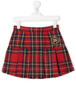 Kids tartan-print embroidered-logo skirt