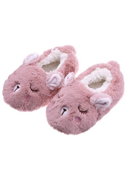 FANZERO Toddler Kids Girls Boys Cute Cartoon Animal Soft Warm Plush Lining Non-Slip Slippers Winter House Shoes