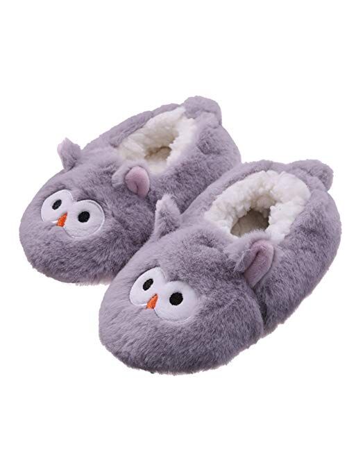 FANZERO Toddler Kids Girls Boys Cute Cartoon Animal Soft Warm Plush Lining Non-Slip Slippers Winter House Shoes