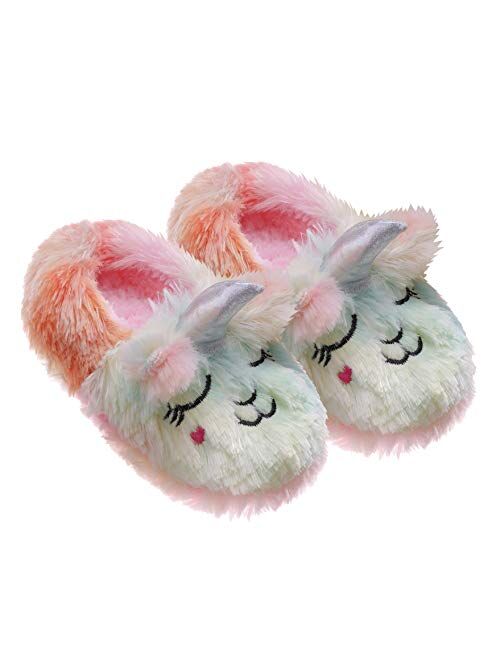 FANZERO Toddler Kids Girls Boys Cute Cartoon Animal Soft Warm Plush Lining Non-Slip Slippers Winter House Shoes