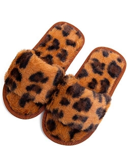 Techcity Boys Girls Fuzzy House Slippers Cute Comfy Faux Fur Slip On Fluffy Plush Open Toe Home Slides for Kids Indoor Outdoor Warm Shoes