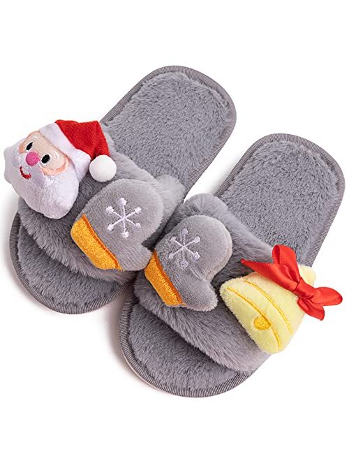 Techcity Boys Girls Fuzzy House Slippers Cute Comfy Faux Fur Slip On Fluffy Plush Open Toe Home Slides for Kids Indoor Outdoor Warm Shoes