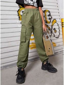 Girls Flap Pocket Side Cargo Pants