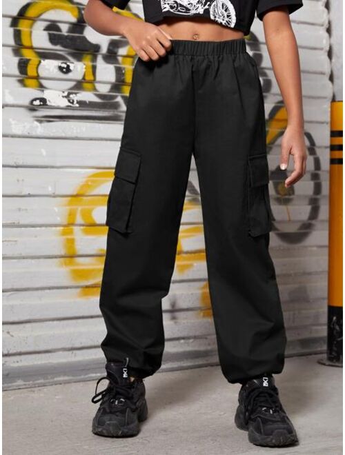 SHEIN Girls Flap Pocket Side Cargo Pants