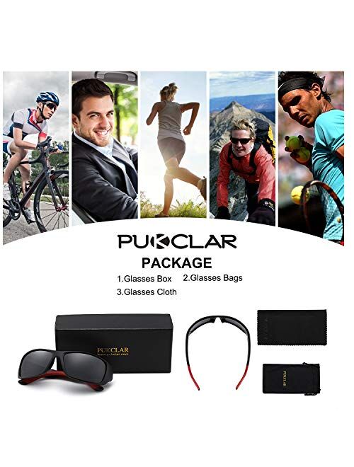 PUKCLAR Sports Polarized Sunglasses for Men Women Driving Sunglasses Cycling Running Fishing Golf Goggles Unbreakable Frame