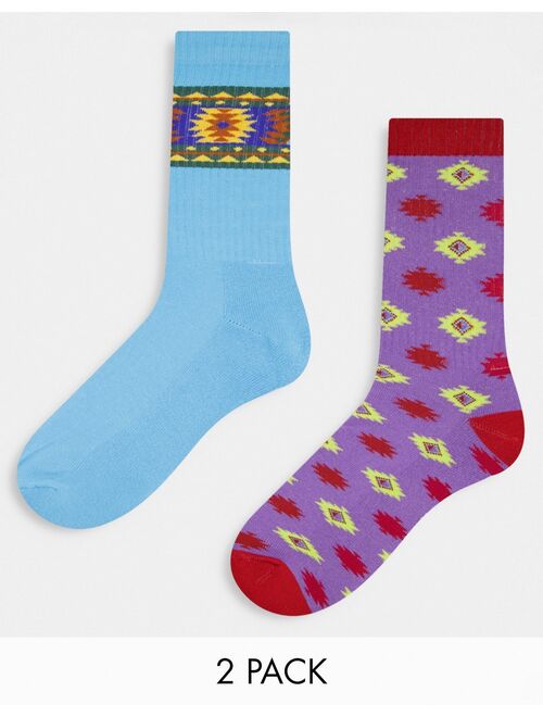 ASOS DESIGN 2 pack Aztec print sports socks