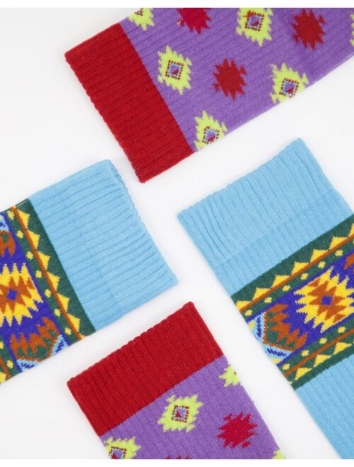 ASOS DESIGN 2 pack Aztec print sports socks